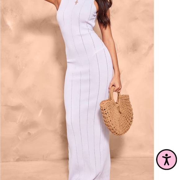 White Textured Rib Knit Low Back Ruched Maxi Dress - Picture 2 of 2